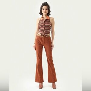 Cider embroidered flare leg brown jeans bell bottom pants womens medium
